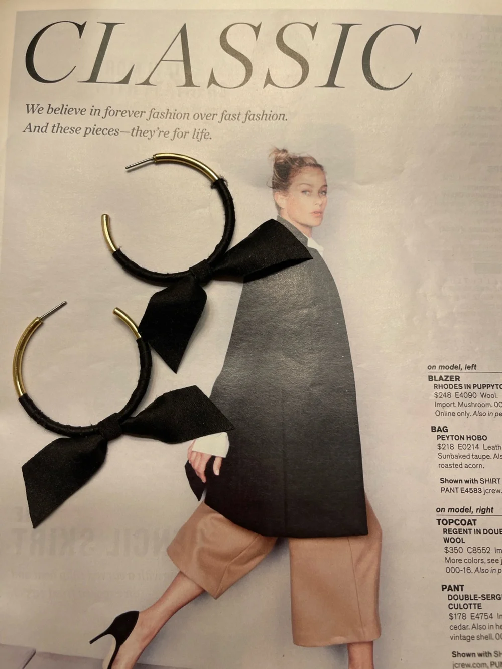 J. Crew Black Bow Hoop Earrings with Gold-Tone Accents